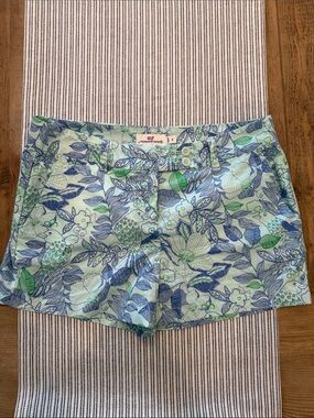 Vineyard Vines Light Blue Floral High-Waist Shorts with Green Accents